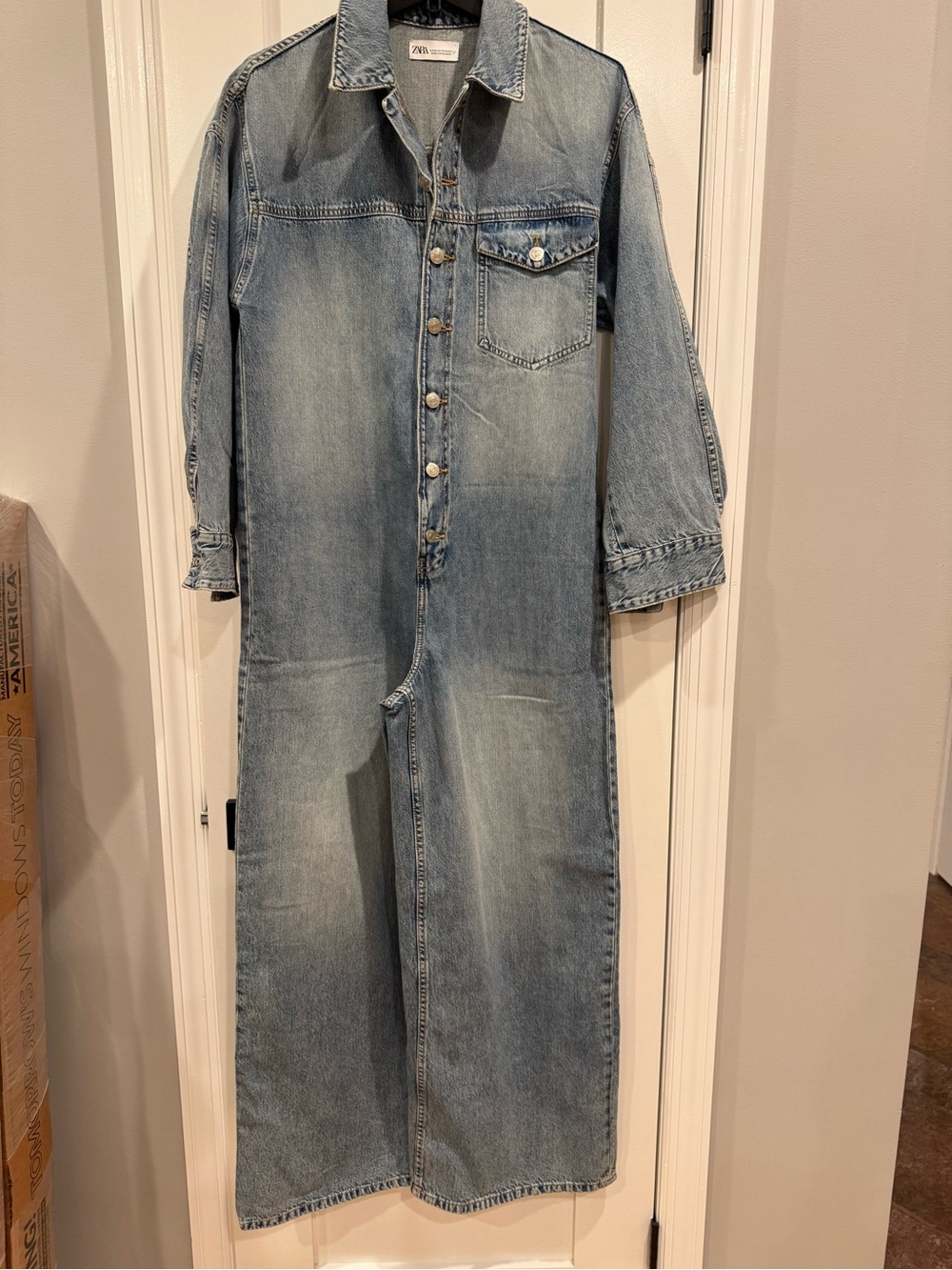 ZARA Denim One-Piece Jumpsuit - Light Blue